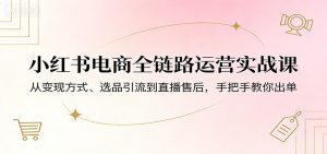 小红书电商全链路运营实战课：从变现方式、选品引流到直播售后，手把手教你出单-网创资源总站