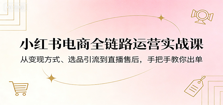 小红书电商全链路运营实战课：从变现方式、选品引流到直播售后，手把手教你出单-网创资源总站