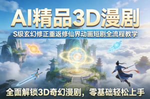 AI精品3D漫剧S级玄幻修正重返修仙界动画短剧全流程教学，全面解锁3D奇幻漫剧，零基础轻松上手-网创资源总站