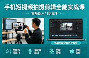 手机短视频拍摄剪辑全能实战课：零基础入门到高手，稳定器运镜+电脑剪映全套自学教程-网创资源总站