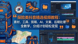 探险类抖音精选视频教程：素材、工具、剪辑、AI、文案、后期处理全教学，分成计划轻松变现-网创资源总站
