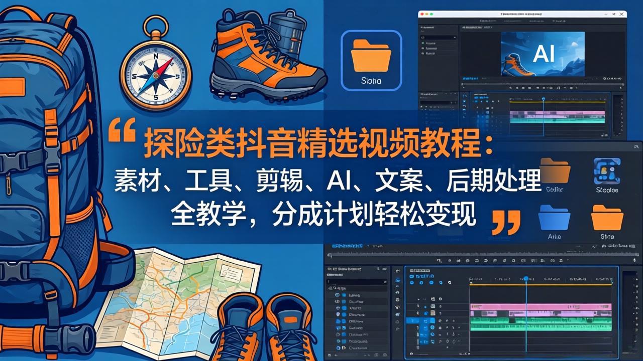 探险类抖音精选视频教程：素材、工具、剪辑、AI、文案、后期处理全教学，分成计划轻松变现-网创资源总站
