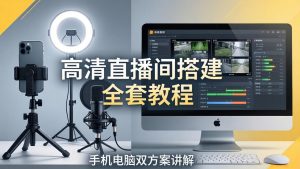 高清直播间搭建全套教程，手机电脑双方案讲解，设备选型调试多机位实操教学-网创资源总站