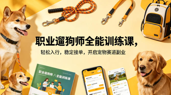 职业遛狗师全能训练课，轻松入行，稳定接单，开启宠物赛道副业-网创资源总站