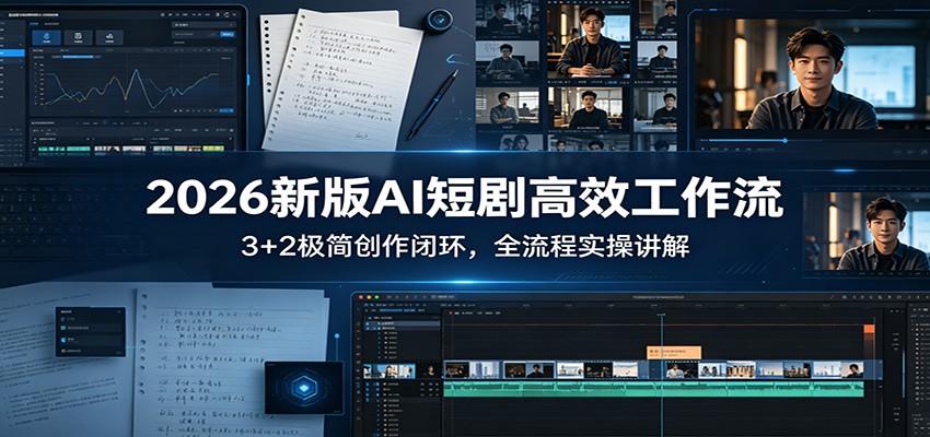 2026新版AI短剧高效工作流：3+2极简创作闭环，全流程实操讲解-网创资源总站