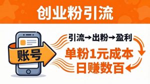日引50+独家创业粉引流课：1个账号即可开干，单粉1元成本，日赚数百出粉盈利-网创资源总站