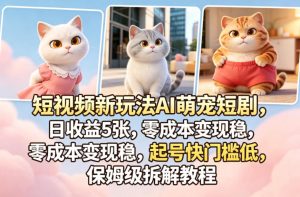 短视频新玩法AI萌宠短剧,日收益5张,零成本变现稳,起号快门槛低,保姆级拆解教程-网创资源总站
