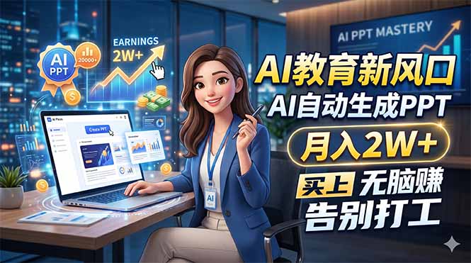 AI教育新风口，AI自动生成PPT，月入2W+，无脑赚，告别打工-网创资源总站