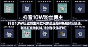 抖音10W粉丝博主同款星座性格解析视频实操课，新手可直接复制，撸创作伙伴计划，分成计划等-网创资源总站