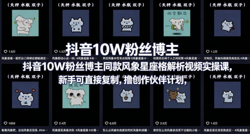 抖音10W粉丝博主同款星座性格解析视频实操课，新手可直接复制，撸创作伙伴计划，分成计划等-网创资源总站