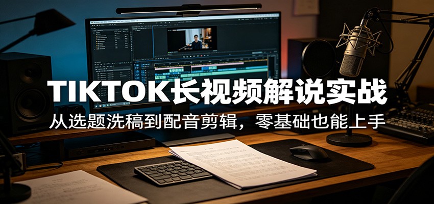 TIKTOK长视频解说实战：从选题洗稿到配音剪辑，零基础也能上手-网创资源总站