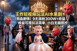王炸短视频玩法AI水果剧(狗血剧情)9天涨粉300W+收益可观玩法简单,小白无脑照抄,详细拆解玩法-网创资源总站