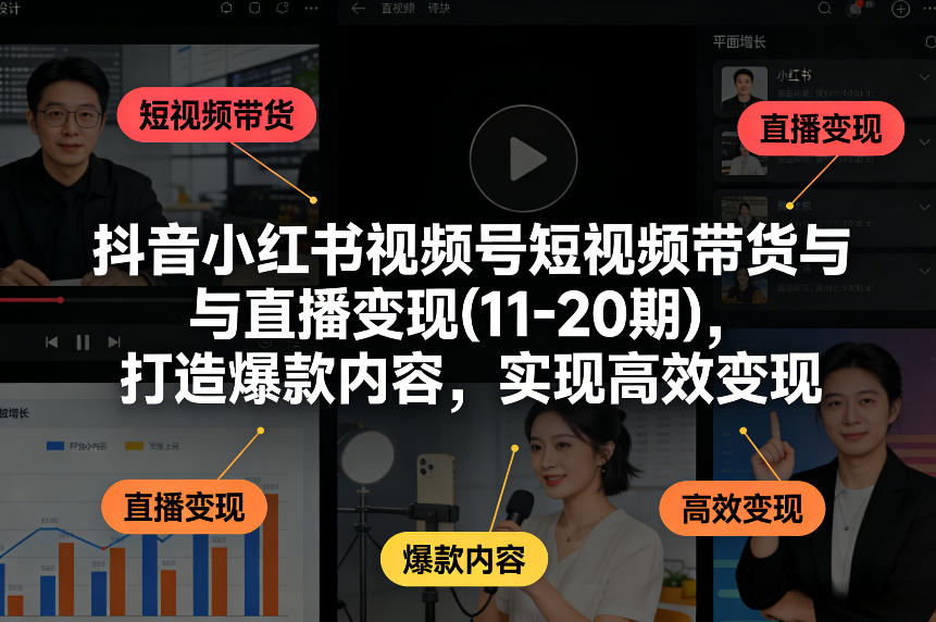 抖音小红书视频号短视频带货与直播变现(10-21期)，打造爆款内容，实现高效变现(更新05月08日)-网创资源总站