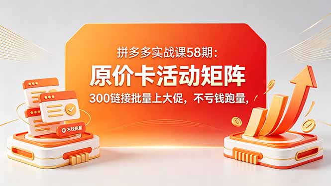拼多多实战课58期：原价卡活动矩阵，300链接批量上大促，不亏钱跑量-网创资源总站