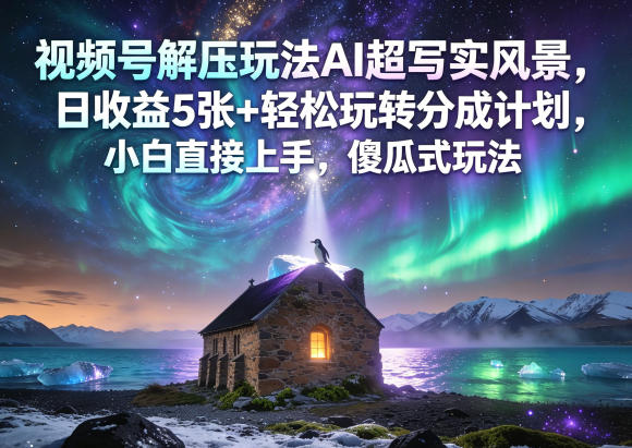 视频号解压玩法AI超写实风景，日收益5张+轻松玩转分成计划，小白直接上手，傻瓜式玩法-网创资源总站