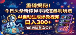 重磅揭秘！今日头条奇谭异事赛道暴利玩法：AI自动生成爆款视频，日入300+-网创资源总站