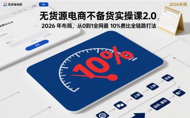 无货源电商不备货实操课2.0，2026年布局，从0到1全网最低10%费比全链路打法【更新26年5月】-网创资源总站