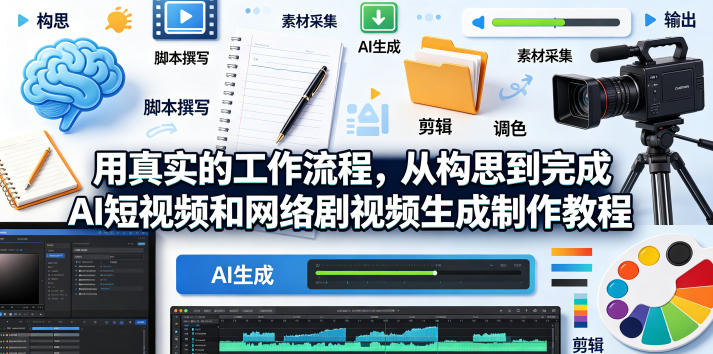 用真实的工作流程，从构思到完成AI短视频和网络剧视频生成制作教程-中英字幕-网创资源总站