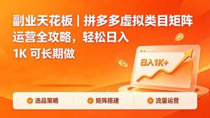 副业天花板｜拼多多虚拟类目矩阵运营全攻略，轻松日入 1K 可长期做-网创资源总站