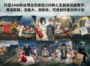 抖音24W粉丝博主的体验100种人生副本动画教学，赛道新颖，流量大，涨粉快，可进创作者伙伴计划-网创资源总站