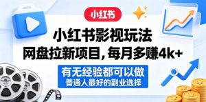 小红书影视玩法网盘拉新项目，每月多賺4k+，有无经验都可以做，普通人最好的副业选择-网创资源总站