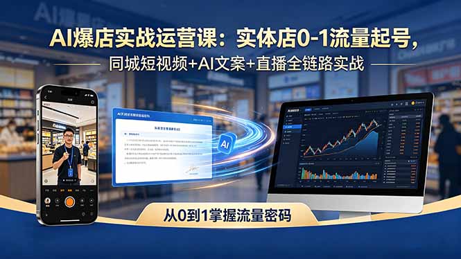 AI爆店实战运营课：实体店0-1流量起号，同城短视频+AI文案+直播全链路实战-网创资源总站